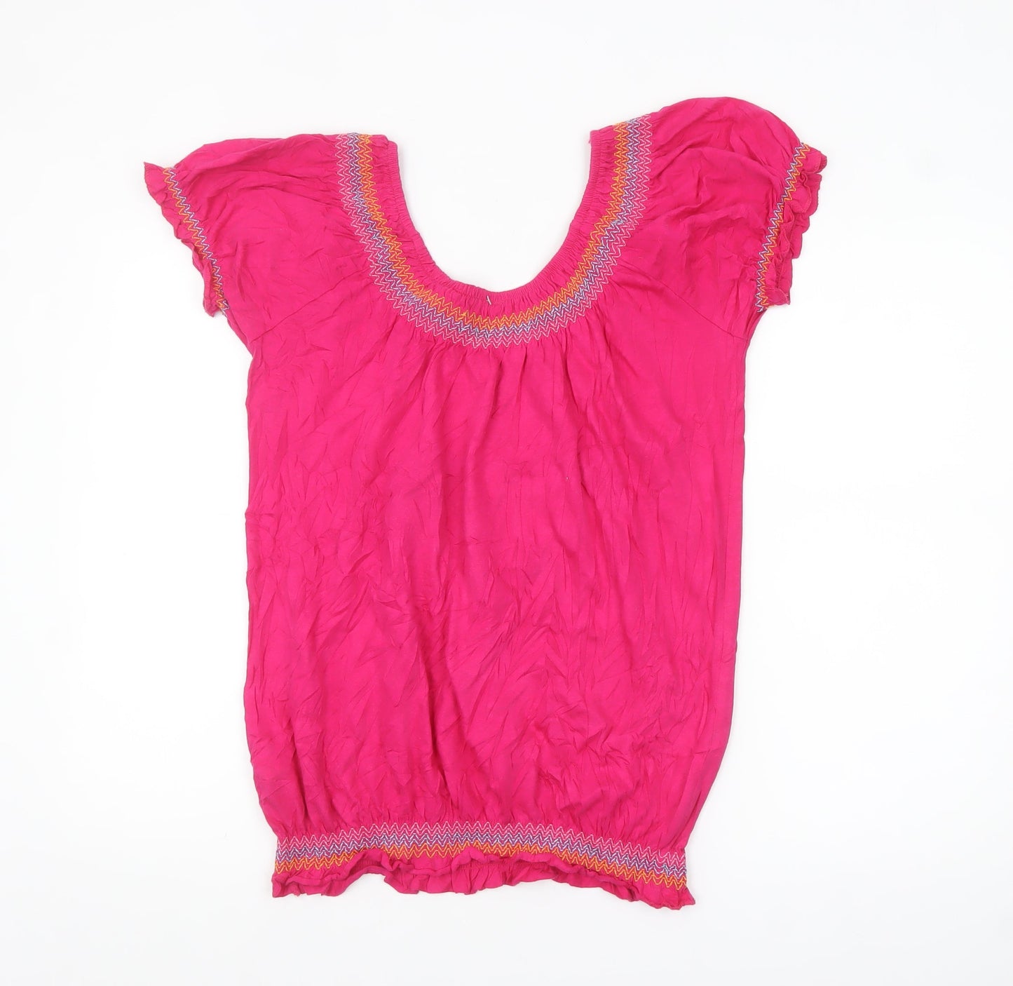 Denim Co Women’s Pink Embroidered Peasant Blouse Size 14