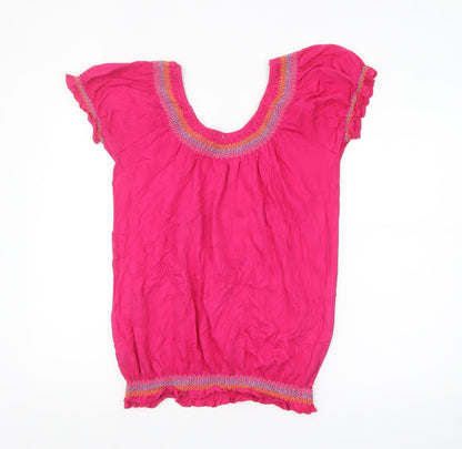 Denim Co Women’s Pink Embroidered Peasant Blouse Size 14