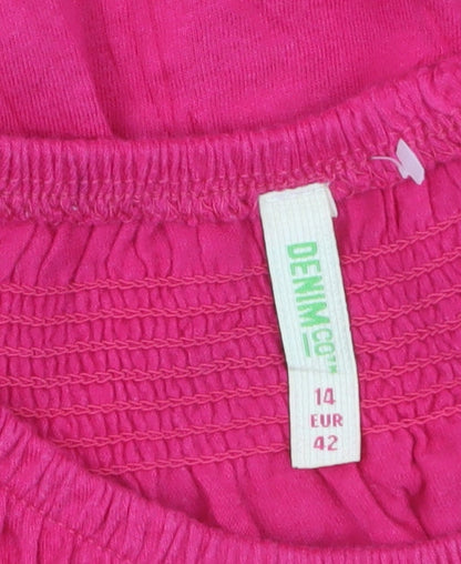 Denim Co Women’s Pink Embroidered Peasant Blouse Size 14