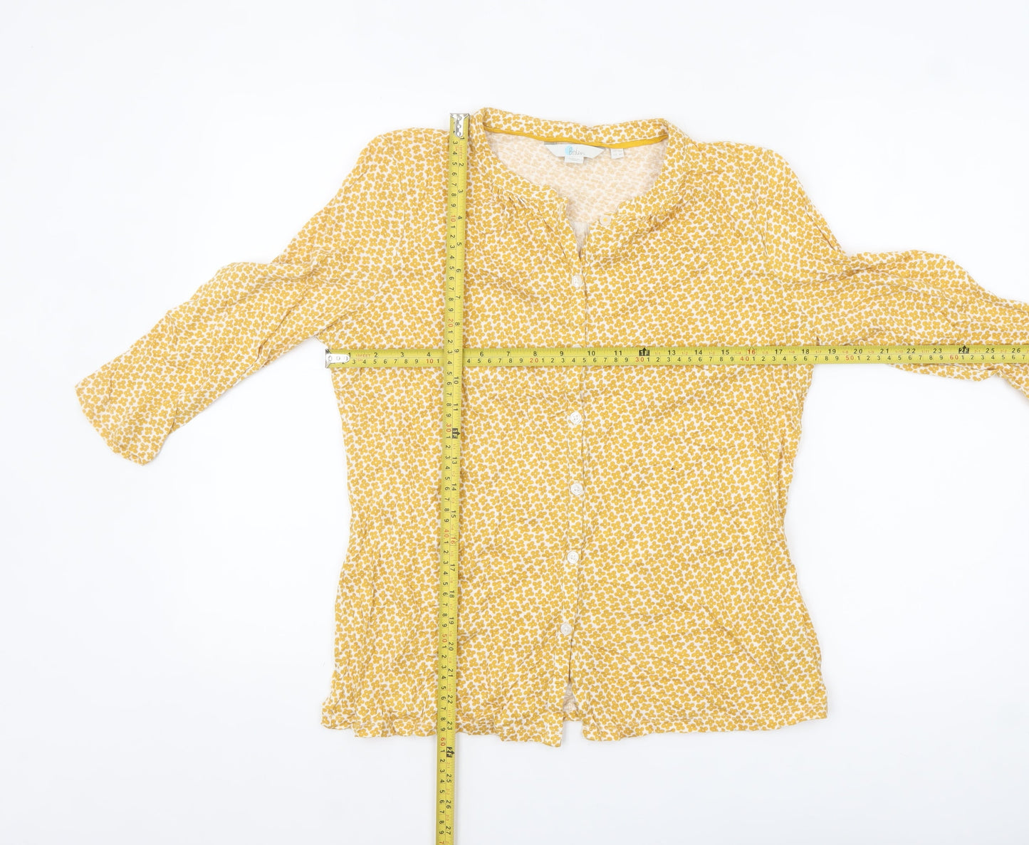 Boden Women's Yellow Floral 3/4 Sleeve Cotton Tunic Blouse UK 12P