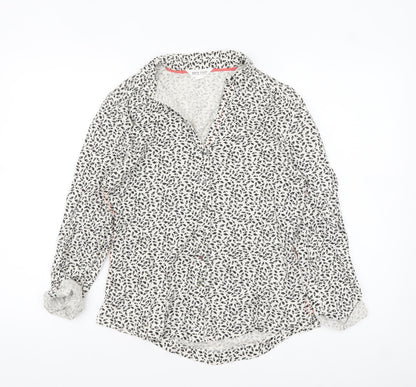 White Stuff Women’s White Animal Print Cotton Button-Up Shirt UK 10