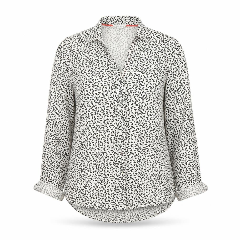 White Stuff Women’s White Animal Print Cotton Button-Up Shirt UK 10