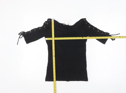 H&M Womens Black Off Shoulder Lace Up Short Sleeve Top XS