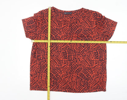 Marks and Spencer Women's Red Geometric Short Sleeve Polyester T-Shirt Size 16