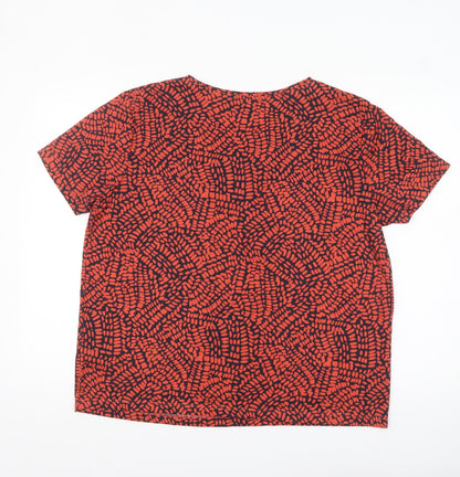 Marks and Spencer Women's Red Geometric Short Sleeve Polyester T-Shirt Size 16