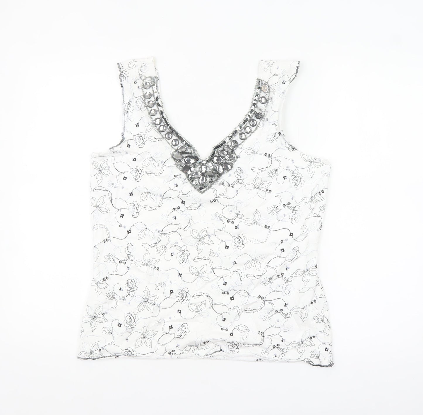 Marks and Spencer Per Una Women's White Beaded Floral Camisole Top Size 14