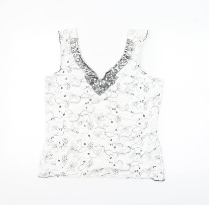 Marks and Spencer Per Una Women's White Beaded Floral Camisole Top Size 14