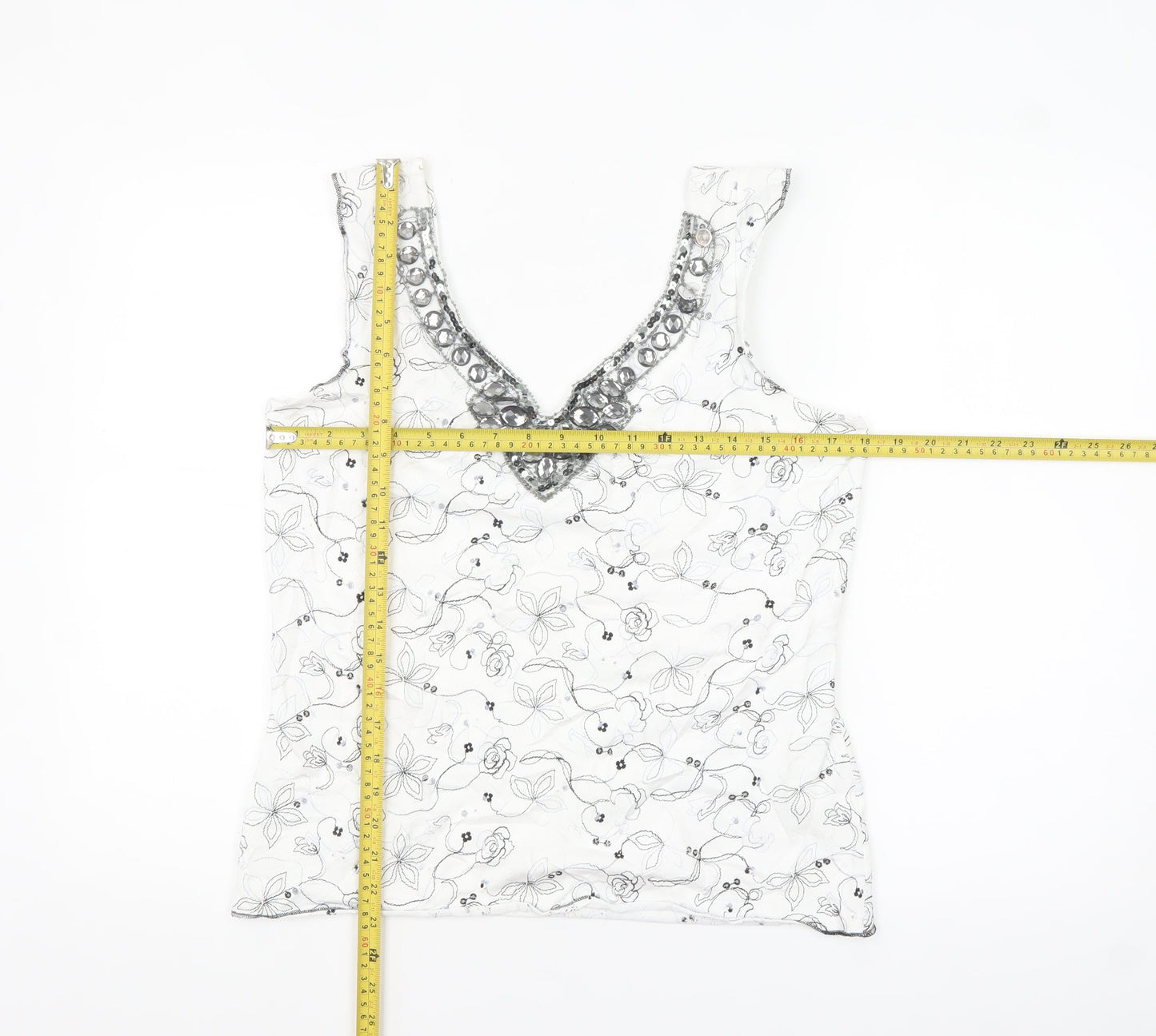 Marks and Spencer Per Una Women's White Beaded Floral Camisole Top Size 14