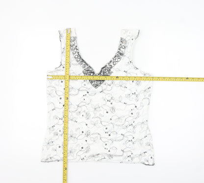 Marks and Spencer Per Una Women's White Beaded Floral Camisole Top Size 14