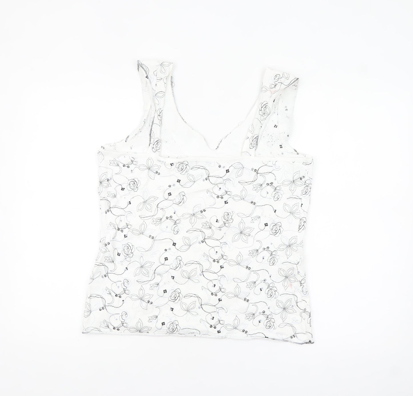 Marks and Spencer Per Una Women's White Beaded Floral Camisole Top Size 14