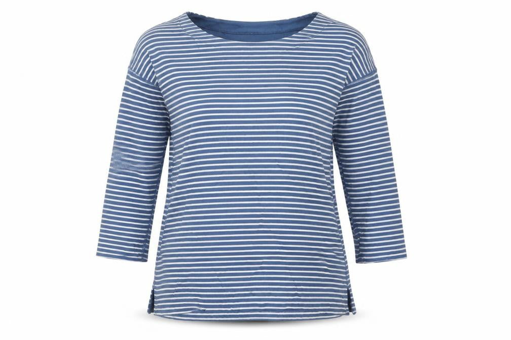 Lands' End Women's Blue Striped 3/4 Sleeve Cotton Petite T-Shirt XS
