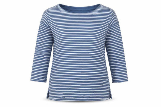 Lands' End Women's Blue Striped 3/4 Sleeve Cotton Petite T-Shirt XS