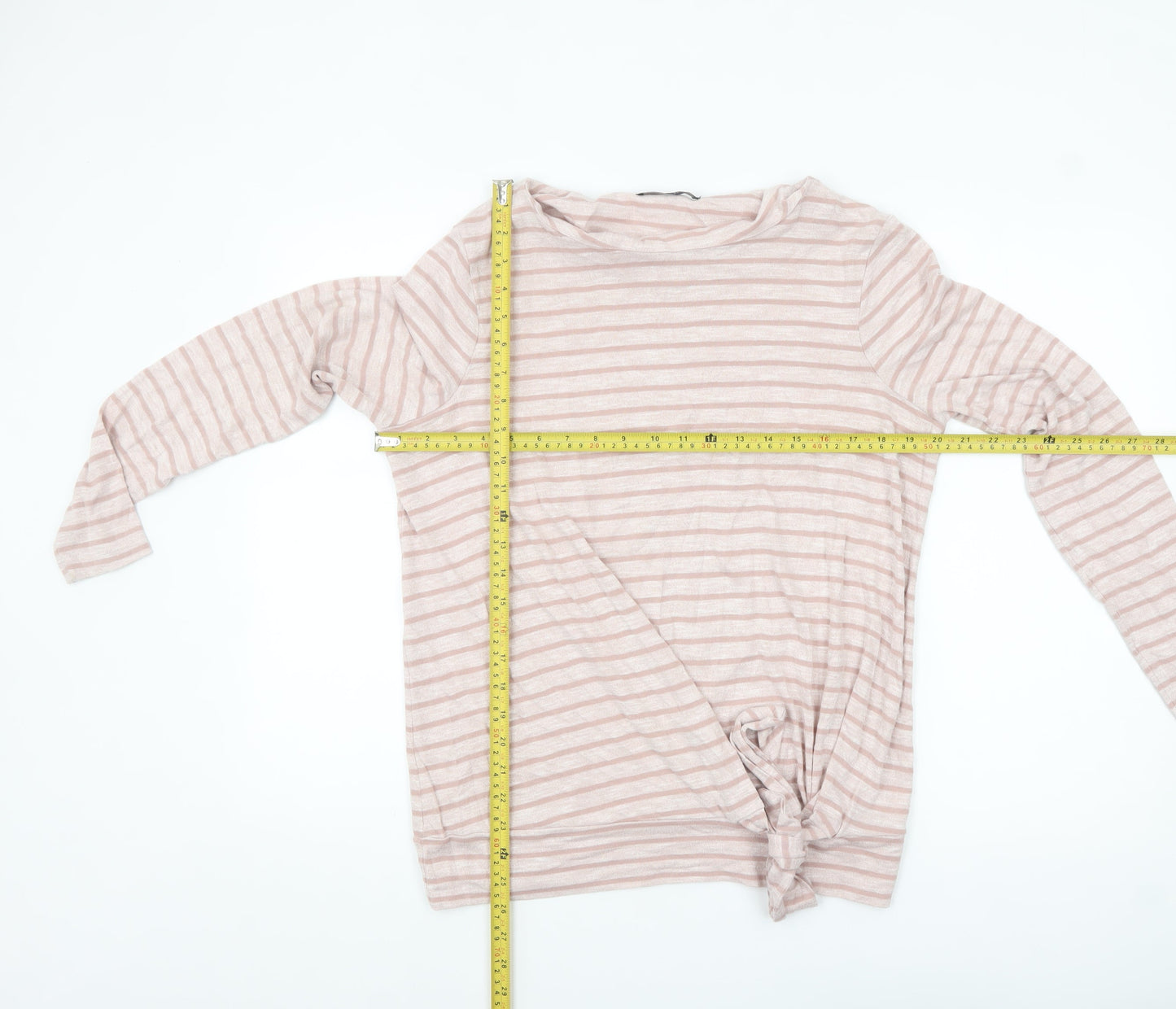 Marks and Spencer Womens Pink Striped Long Sleeve Jersey T-Shirt Size 14