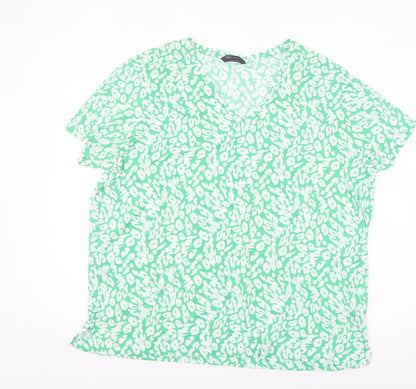 Marks and Spencer Womens Green Floral V-Neck Short Sleeve Tunic Blouse Size 20