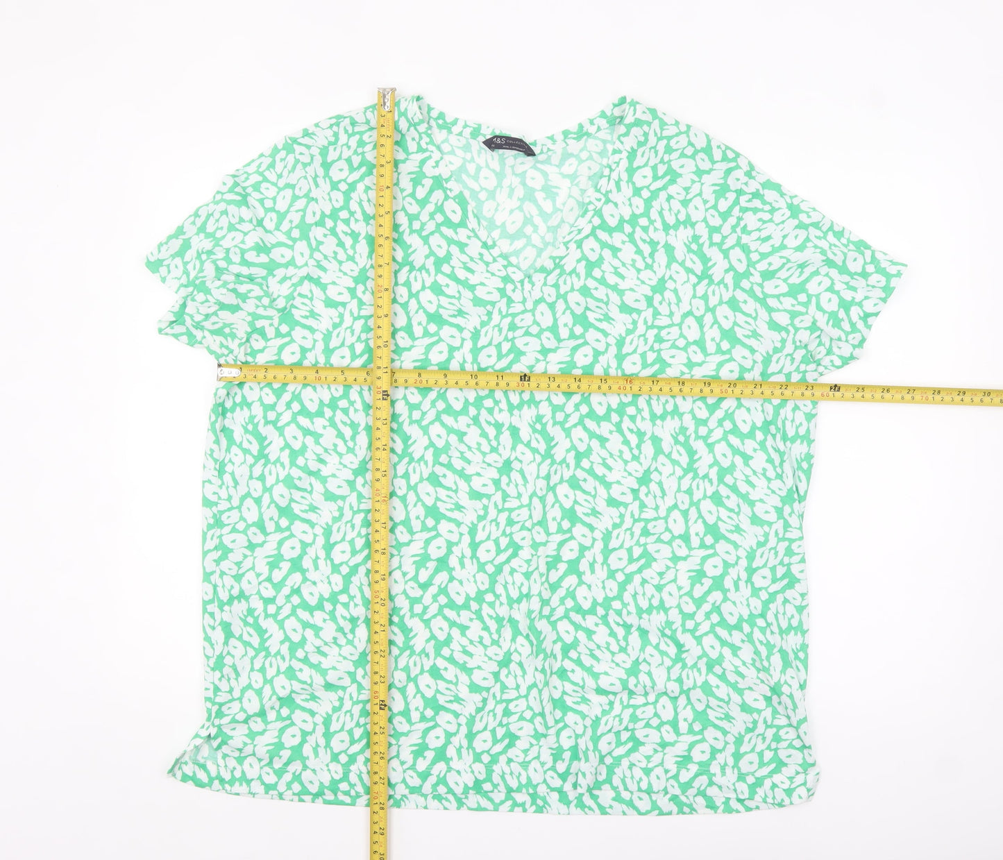 Marks and Spencer Womens Green Floral V-Neck Short Sleeve Tunic Blouse Size 20
