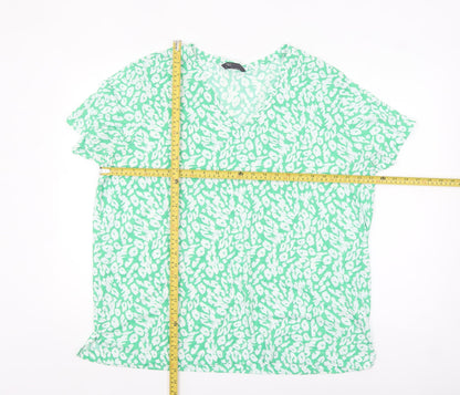 Marks and Spencer Womens Green Floral V-Neck Short Sleeve Tunic Blouse Size 20