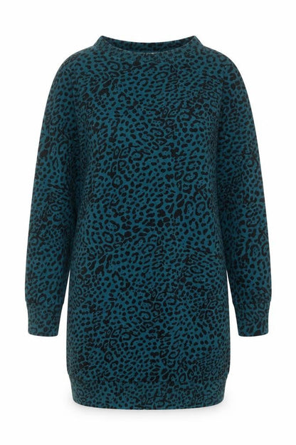 Nush Womens Teal Animal Print Cotton Pullover Sweatshirt Size 6