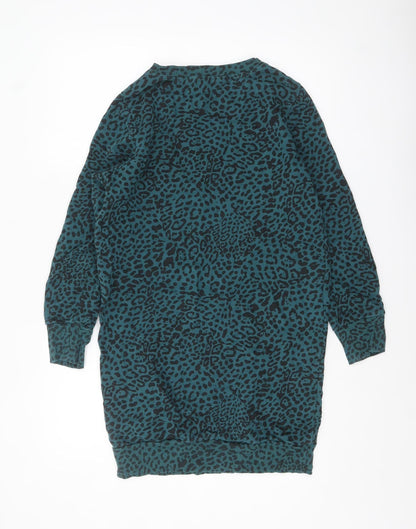 Nush Womens Teal Animal Print Cotton Pullover Sweatshirt Size 6