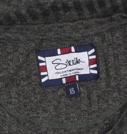 SikSilk Men's Green XS Slim Fit Crew Neck Short Sleeve T-Shirt