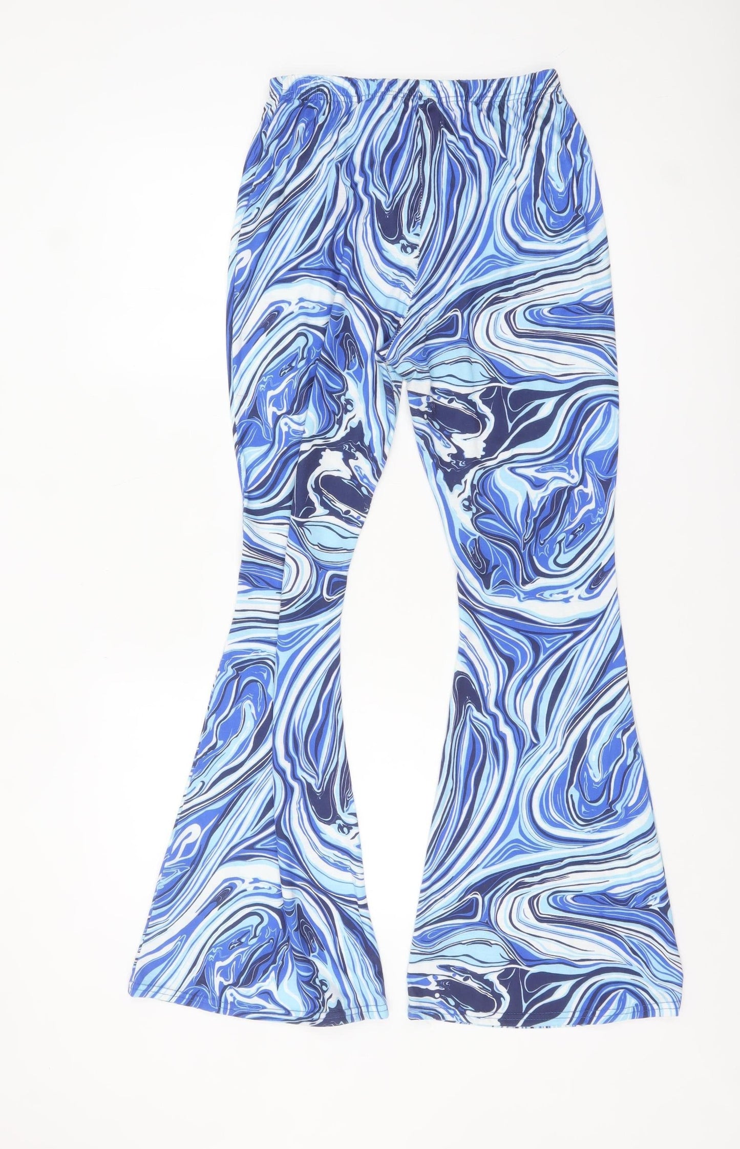 boohoo Women's Blue Swirl Flared Jersey Trousers Size 14