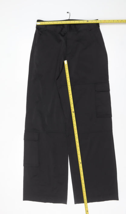Zara Women's Black Cargo Trousers Size S Straight Leg Polyester Cotton Blend