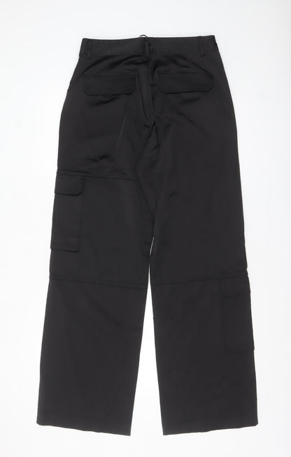 Zara Women's Black Cargo Trousers Size S Straight Leg Polyester Cotton Blend