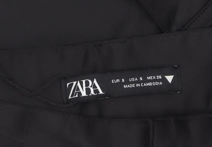 Zara Women's Black Cargo Trousers Size S Straight Leg Polyester Cotton Blend