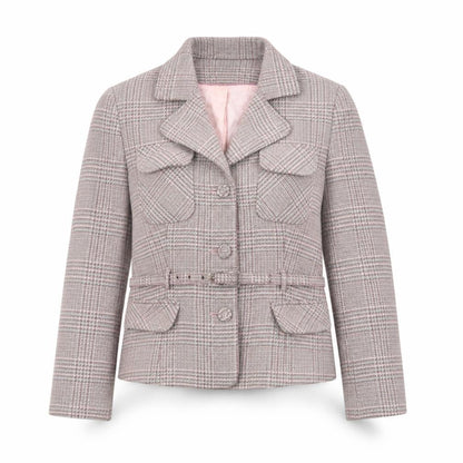 Warehouse Women's Grey Checked Wool Blend Suit Jacket UK 12 Belted