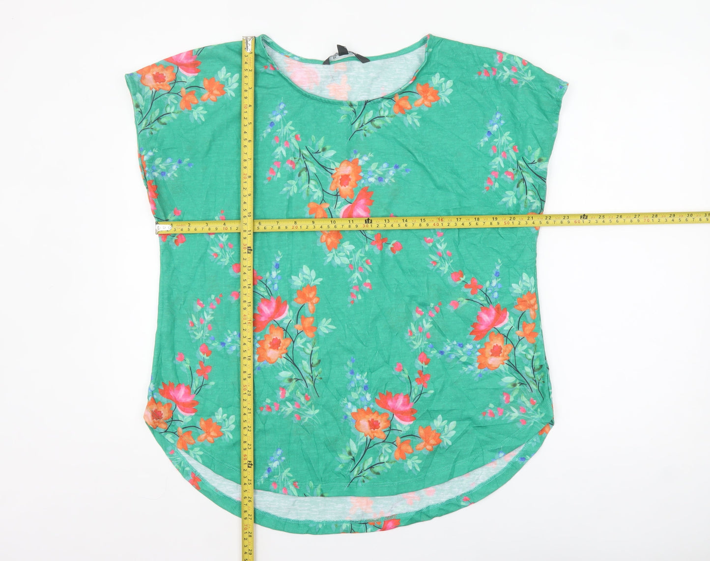 Bonmarché Women's Green Floral Short Sleeve Polyester T-Shirt Size 18