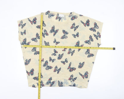 Apricot Womens Beige Butterfly Print Short Sleeve Relaxed T-Shirt M