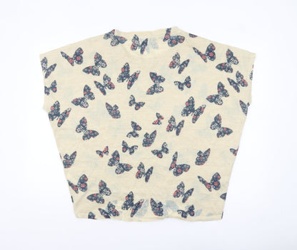 Apricot Womens Beige Butterfly Print Short Sleeve Relaxed T-Shirt M