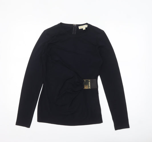 Michael Kors Womens Black Long Sleeve Wrap Blouse S