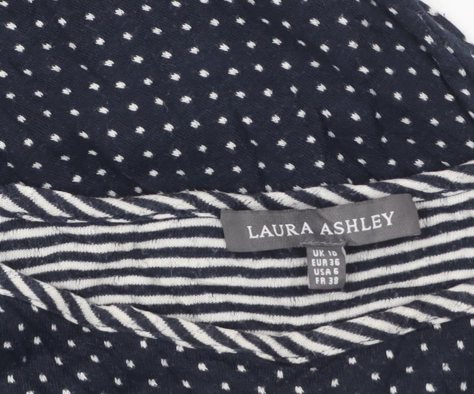 Laura Ashley Women’s Blue Polka Dot Long Sleeve Cotton Top Size 10