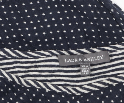 Laura Ashley Women’s Blue Polka Dot Long Sleeve Cotton Top Size 10