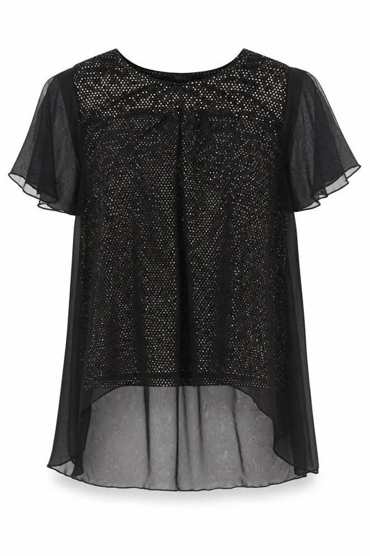 Klass Womens Black Sequin Tunic Blouse Size 22 Party Top