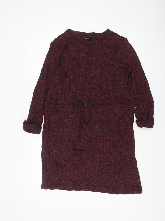New Look Women’s Red Knit Shift Belted Dress Size 12