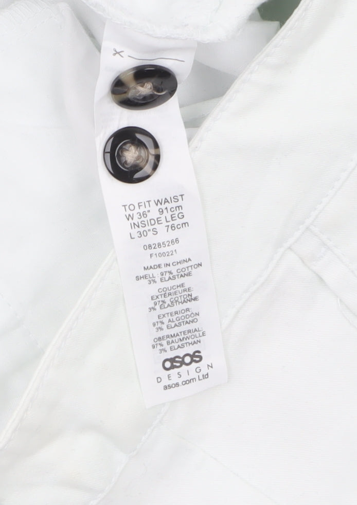 ASOS Men’s White Chino Trousers Size L 36x30 Slim Fit Cotton Stretch