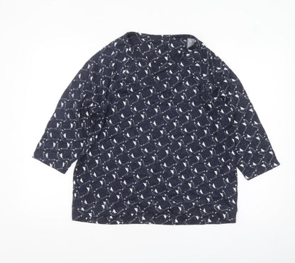 Marks and Spencer Womens Blue Animal Print 3/4 Sleeve Jersey T-Shirt Size 14