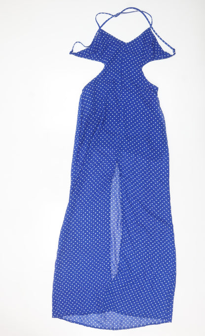 Nasty Gal Women's Blue Polka Dot Cut Out Slip Dress Size S