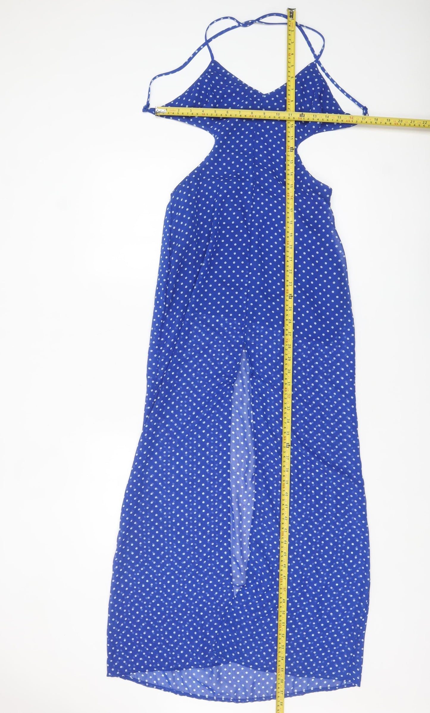 Nasty Gal Women's Blue Polka Dot Cut Out Slip Dress Size S