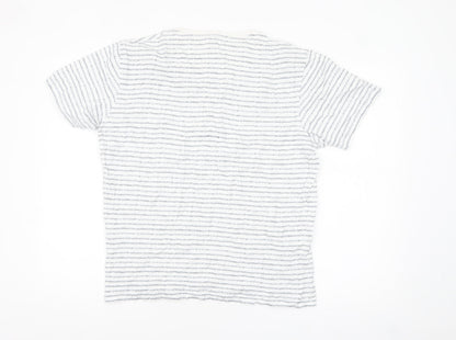 Life & Glory Men's White Striped Cotton Crew Neck T-Shirt - Size L