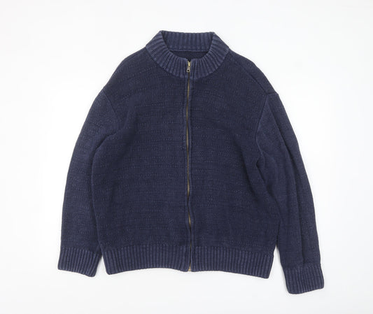 Ecolution Men’s Blue Hemp Full Zip Knitted Jumper Size M