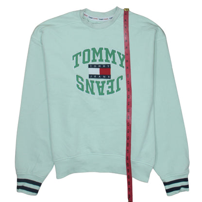 Tommy Jeans Womens Mint Green Small Pullover Sweatshirt Crew Neck Cotton
