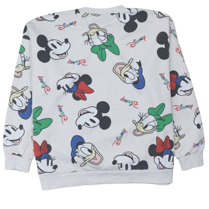 Disney Women White Multicoloured XL Pullover Sweatshirt with Mickey & Friends Print
