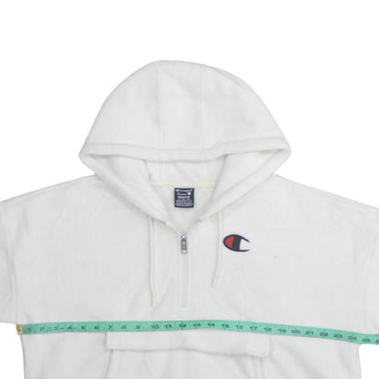 Champion Women's White Medium 1/2 Zip Hooded Fleece Sweatshirt