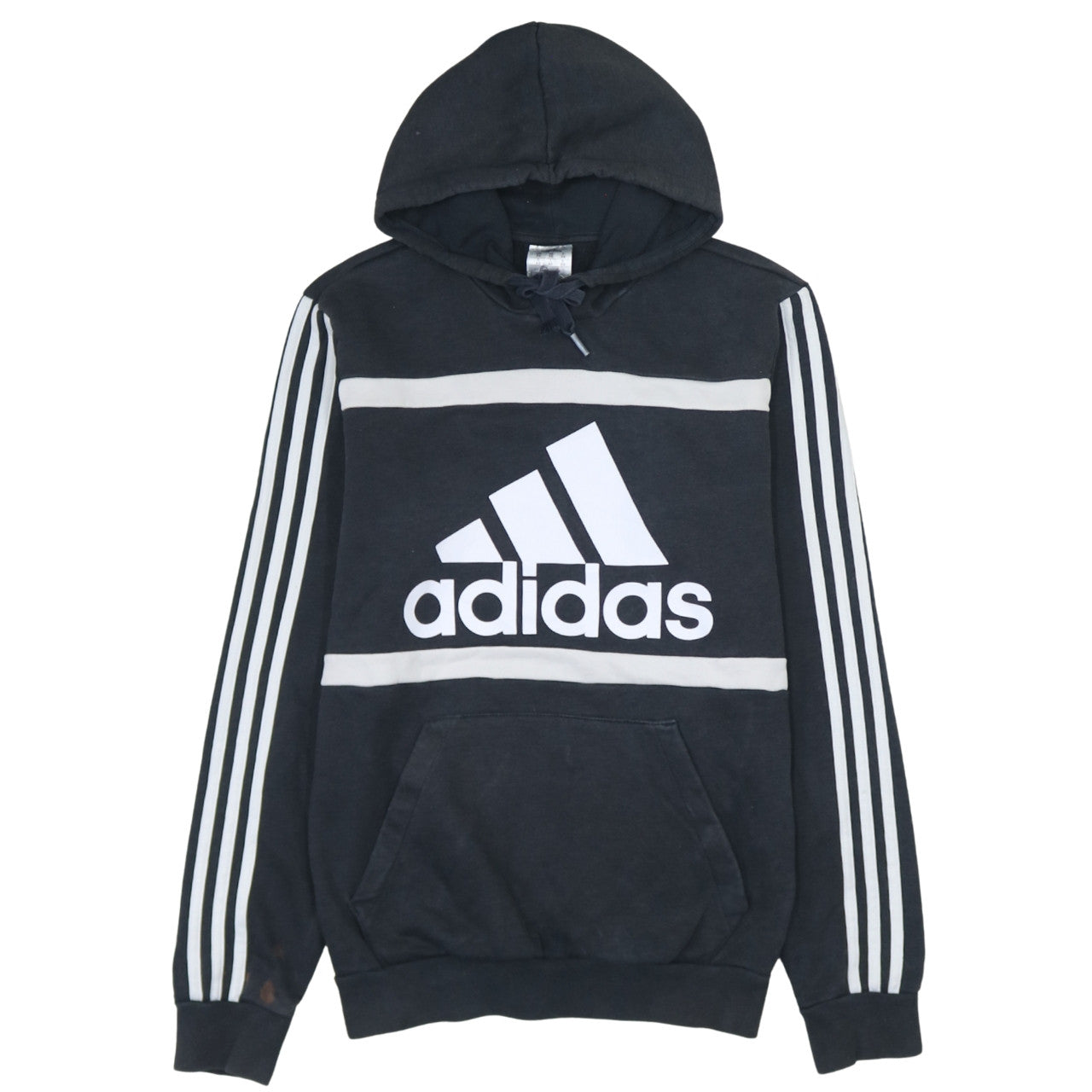Adidas Men's Black XS Pullover Graphic Hoodie with Logo Stripes