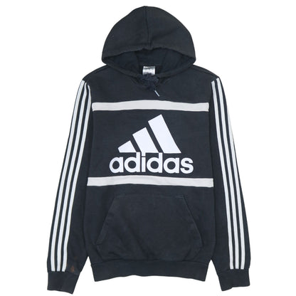 Adidas Men's Black XS Pullover Graphic Hoodie with Logo Stripes