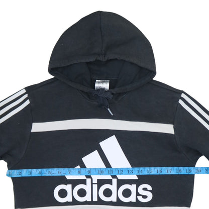 Adidas Men's Black XS Pullover Graphic Hoodie with Logo Stripes