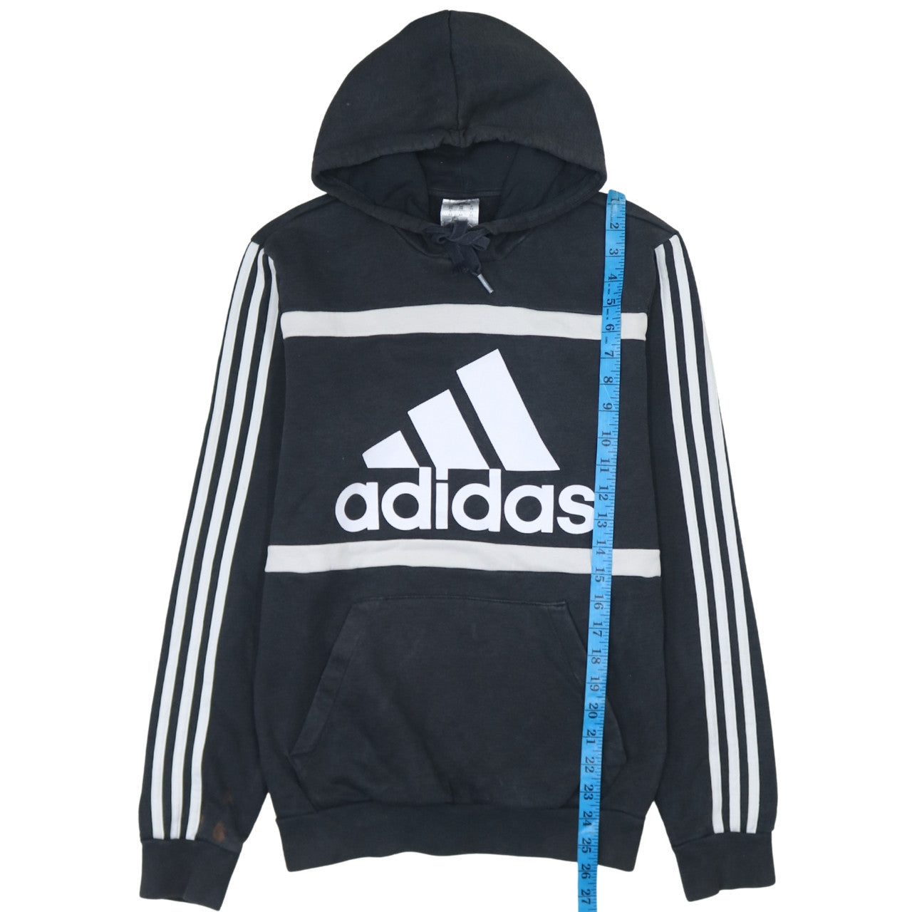 Adidas Men's Black XS Pullover Graphic Hoodie with Logo Stripes