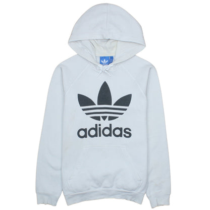 Adidas Men’s White Pullover Hoodie Small Logo Graphic Fleece